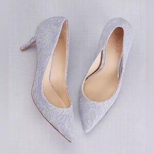 Jewel Badgley Mischka Zuri Lace Overlay Pointed Toe Pumps - Blue Size 6.5